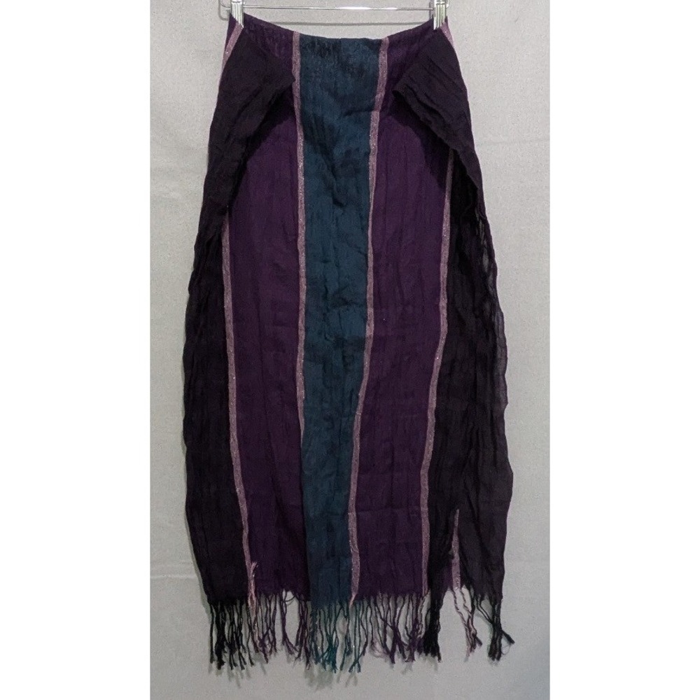 Sarong Wrap Womens OS Purple Teal Striped Fringe Metallic Excellent